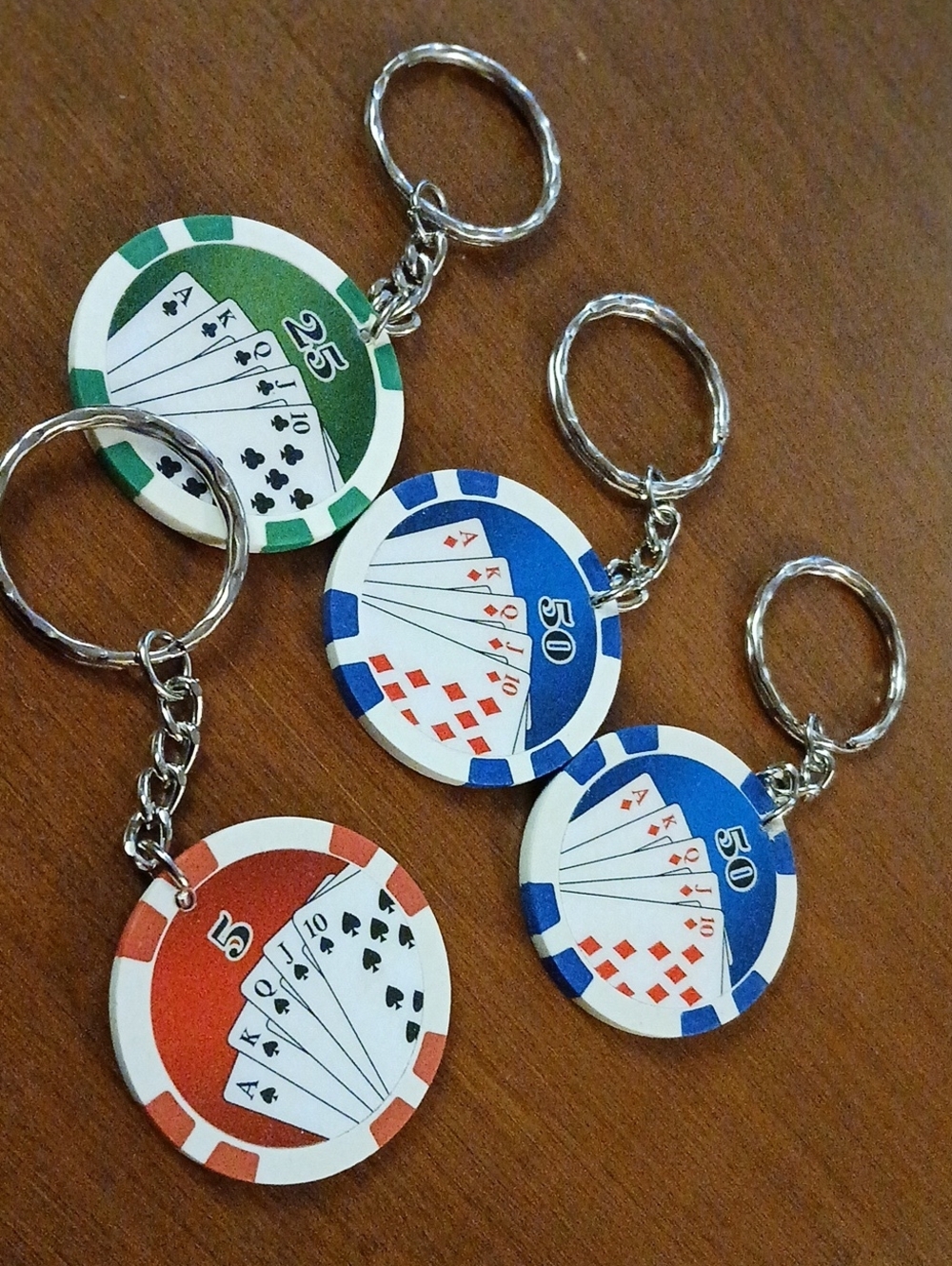 Lot Of Poker Chip Keychains Blue, Green, Red